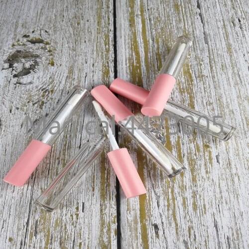 2.5ML Mini Sample Cosmetic Lip Gloss Tube Pink Cap, Empty Clear Plastic Small Liquid Lipstick Refillable Bottle, Makeup Tools