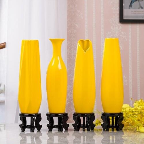 30CM Luxury Europe Yellow Ceramic Vase Home Decor Creative Design Porcelain Decorative Flower Vase For Wedding Decoration