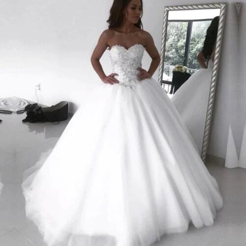 ANGELSBRIDEP Sweetheart Ball Gown Wedding Dress 2021 Bohemian Charming Appliques Floor-Length Tulle Formal Bride Wedding Gowns