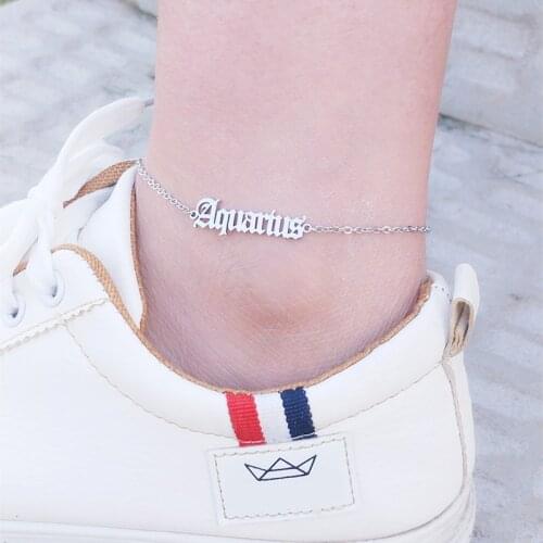 10pcs Tobilleras Pulsera Para Tobillo Stainless Steel Zodiac Sign Letter Ankle Bracelet Cancer Leo Virgo Libra Gemini Anklets