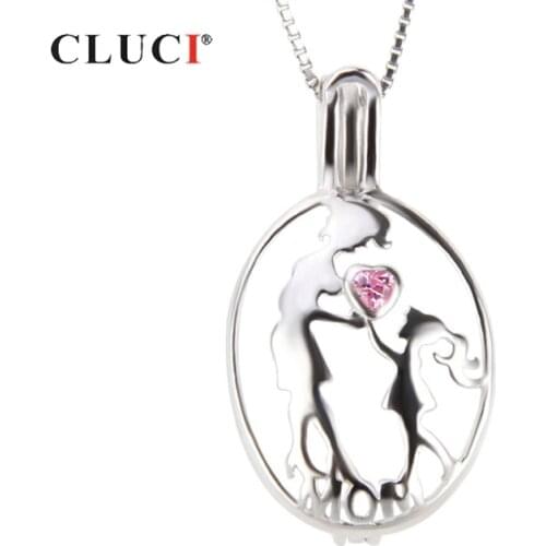 CLUCI 925 Silver Sterling Cage Gift For Mom Women Jewelry Making Zircon Gemstone Cage Pendants Silver 925 Pearl Locket SC240SB