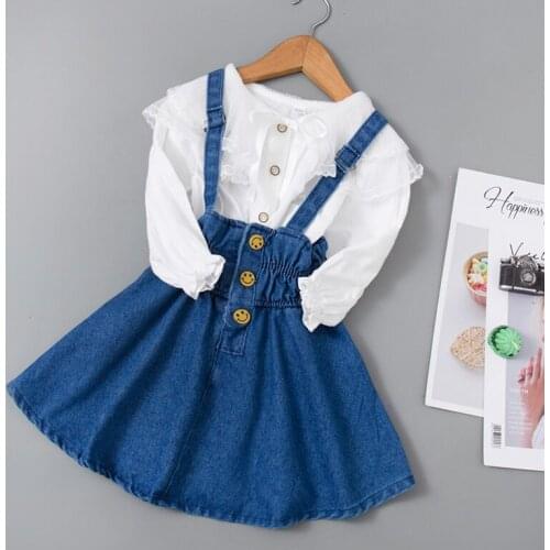 Childrens Clothing for Baby Girls Spring New Fashion Long Sleeve T-shirt+Sling Skirt 2 Pcs Set Girls Outfits Kids Clothes 1-6Y
