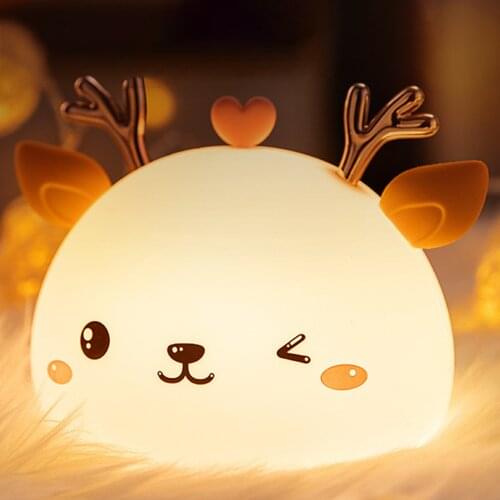 Kids Night Light - Cute Deer Shaped Lamps Silicone Nursery Baby Night Light 7 Color Changing