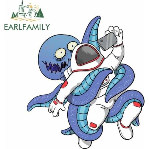 EARLFAMILY 13cm x 11.3cm for Octopus Astronauts Car Stickers Vinyl Windshield Windows Decoration Scratch-proof JDM SUV Decal