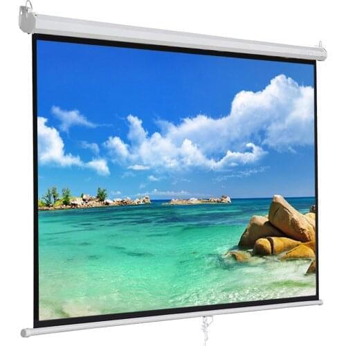 Manual Pull Down Projector Screen 120 inch 4:3 HD Widescreen Retractable Auto-Locking Portable Projection Screen