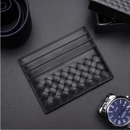 Leather Card Bag Men Woven Ultra-Thin Luxury Brand Credit Card Holder Women Multiple Card Slots Anti-Theft Top Handmade