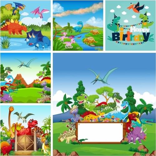 Laeacco Birthday Photo Backdrops Jungle Forest Dinosaur Animals Party Baby Shower Photography Backgrounds For Photo Studio Props