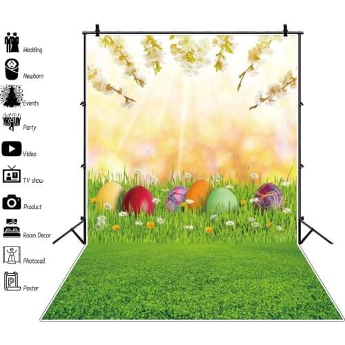 Laeacco Spring Photography Backdrops Flowers Light Bokeh Easter Eggs Grassland Baby Portrait Photo Backgrounds For Photo Studio