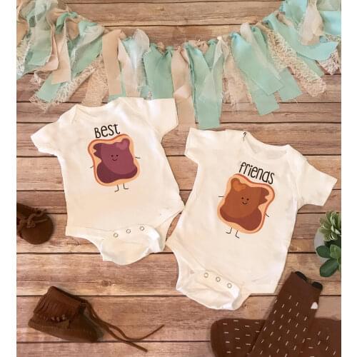 Best Friends(Peanut Butter and Jelly) Twin Toddler Baby Boys Girls Bodysuits Summer Short Sleeve Jumpsuit Casual