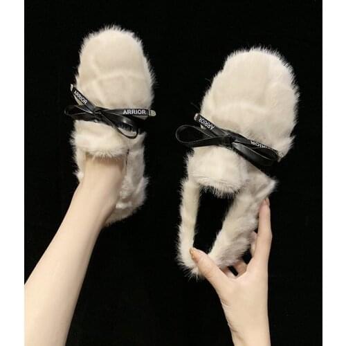 Furry Slippers Fashion Faux Fur Warm Shoes Women Winter Zapatillas Mujer Chausson Femme Buty Damskie Kobieta Kapcie Pantuflas