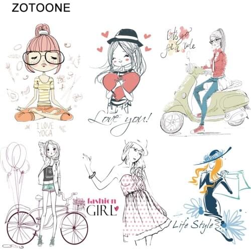 ZOTOONE A-level Washable Fashion Girl Vinyl Ironing Clothes Stickers Heat Transfers Iron on Patches for Clothing DIY Appliques S