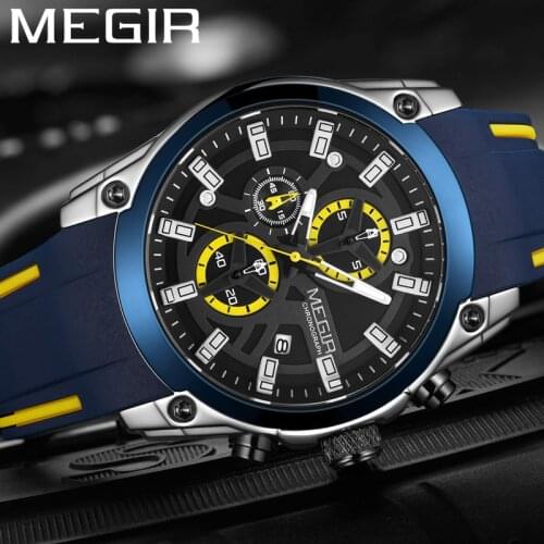 MEGIR Watch Men Chronograph Military 3D Face Male Clock Top Brand Luxury Rubber Silicone Band Business Man Sport Wristwatch 2144