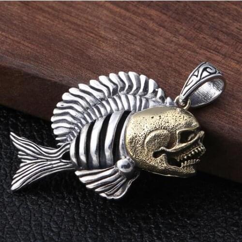 NEW Real 925 Silver Piranha Pendant Necklace Pure Silver Piranha Punk Pendant Necklace Sterling Hiphop Pendant Necklace