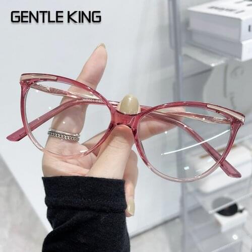 GENTLE KING Cat Eye Glasses For Women Vintage Computer Eyeglasses Oversized Optical Glasses Anti Blue Light Blocking Gafas