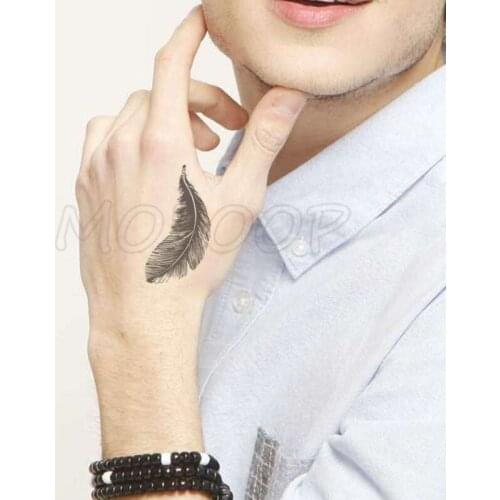 Water Transfer Black Sexy Feather Tattoo Body Art Waterproof Temporary Fake Flash Tattoo for Man Woman Kid 10.5*6 Cm