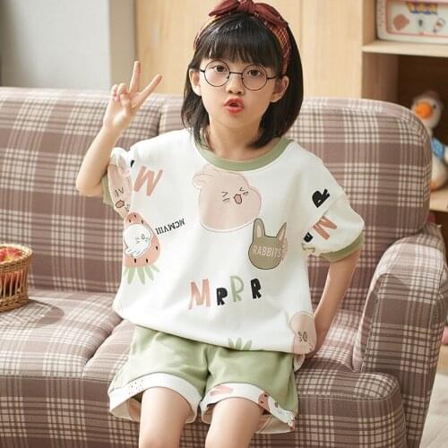 Little Girl Short-sleeved Pyjamas for Childrens Pajamas Summer Childrens Home Clothes Sleepwear Night Clothing Kid Pijama Set