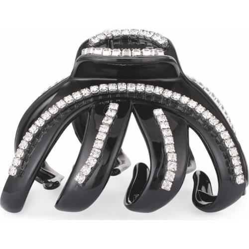 Plastic Octopus Hair Clip Fashion Hair Claw Black Hairpin Crystal Hair Accessories for Women Large Hair Crab Grip Clamp HC372
