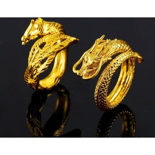Retro Punk Dragon Ring For Men Women Exaggerated Gold Color Opening Adjustable Rings Dragon Phoenix Couple Ring Adjustable