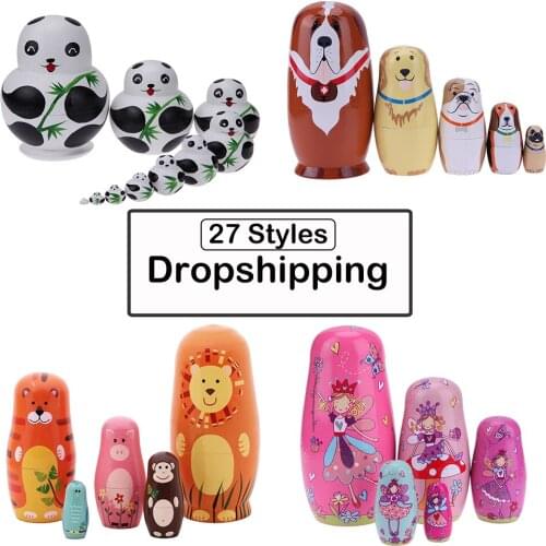 Russian Matryoshka Dolls Basswood Creative Bear Ear Nesting Dolls Gift Russian Traditional Feature Ethnic Style Unisex DIY Dolls