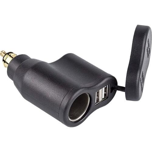 Powerlet Plug to Dual USB Charger 2.1A&1A + 12V Cigarette Lighter Socket for BMW European Motorcycle Cell Phone GPS SatNav