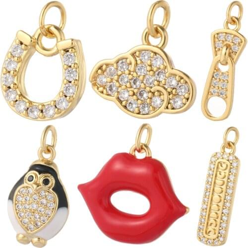 Cute Penguin Hot Red Lips Earrings Bracelet Make Charms Gold Diy Pendant Necklace Charms for Jewelry Making Accessories Designer