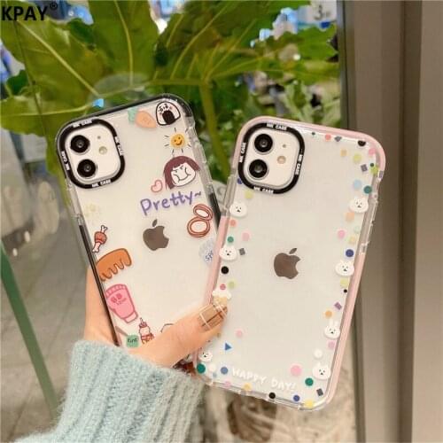 Pretty Cute Transparent Phone Case For iPhone 11 12 Pro Max 6 7 8 Plus XR XS SE2 Couple Shockproof Mobile Phone Bag Case Cover