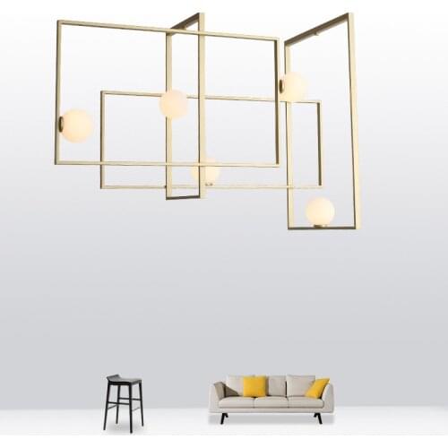 Modern LOFT Iron Art Geometric Square Ceiling light Minimalist Creative Retro Industrial style Glass Ball Led G9 Lighting
