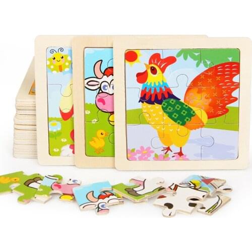 Vokmascot 9pcs 3D Jigsaw Puzzle Mini Size Kids Wooden Toys for Children Baby Cartoon Animal Traffic Tangram Puzzles Educational