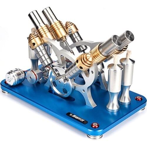 All metal can start V4 two-cylinder four-cylinder Stirling engine model Generator set micro engine