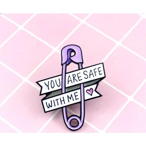 You are safe with me Enamel Pin Cartoon Brooches for Women Enamel Pin Hat Backpack Clothes Lapel Pin Badges Icon Jewelry Gifts