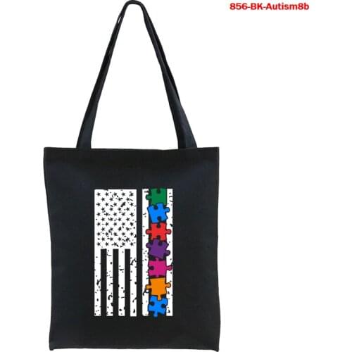 Women Shoulder Tote Bag Canvas Autism Seeing The World Differently Handbags Large Capacity Shopping Bags Girls Cute School Bags