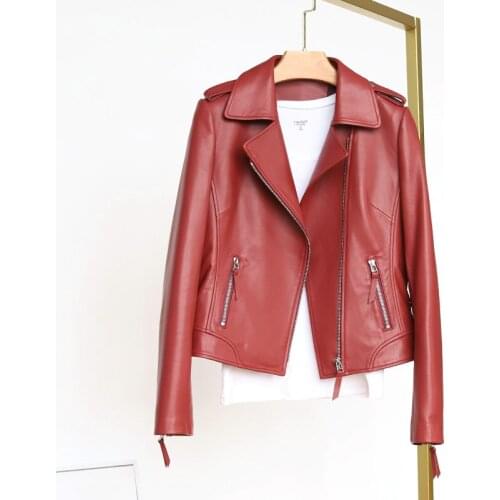 High Quality Genuine Sheepskin Coat Female Spring Autumn Real Leather Jackets Women Motorcycle Women Jacket Femme Veste Zjt1746
