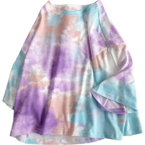 2020 Women Short Sleeve Loose T-Shirt Harajuku Gradient Tie-Dye Oversized Tunic Tops