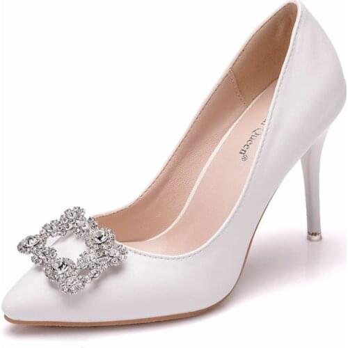 2020 new spring autumn casual high-heeled shoes women pumps wedding Party banquet PU Rhinestones Slip On 9.5CM Pointed Toe