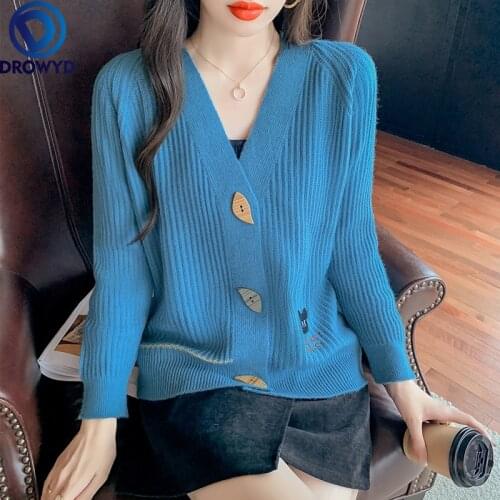 2021 Autumn and Winter New Korean Version of Loose Cardigan Women Long-sleeved V-neck Sweater Coat Women Single-breasted Jacket