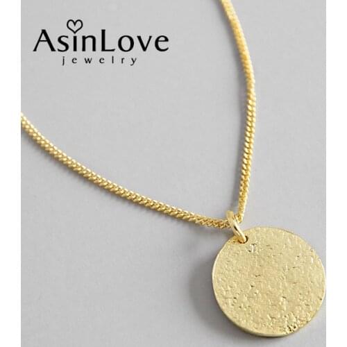 AsinLove 18K Gold Bump Scrub Round Pendant Necklace 925 Silver Jewelry for Women Simple ins European and American Style Chain