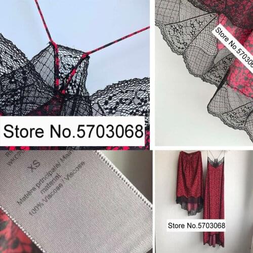 Woman Floral Print Maxi V-neck Contrast Black Lace Embroidered Strappy Sleeveless Dress - ladies Floral Print Viscose Midi Asymm