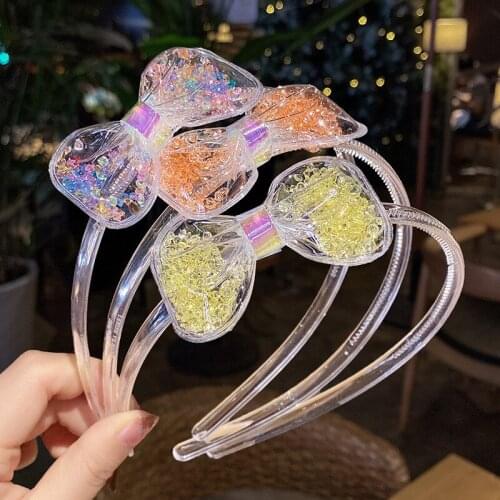 1PC Baby Bow Hairbands Transparent Sequin Hair Hoops with Teeth Girls Glitter Headbands Lovely Korean Hair Accessories Boutique
