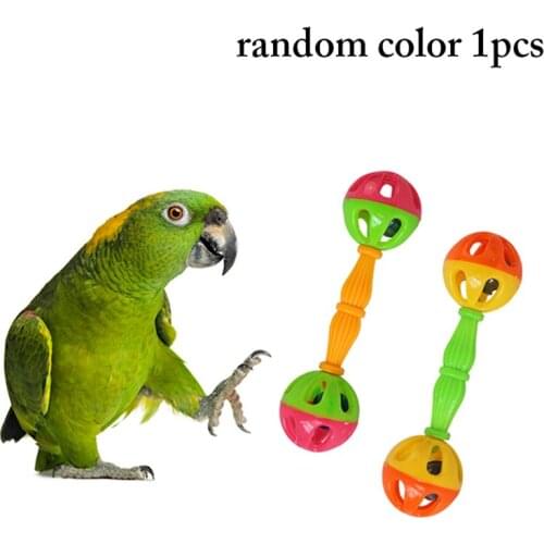 1pcs Parrot Rattle Toy Interactive Funny Double Headed Hollow Small Bird Barbell Parrot Toy Bird Parrot Bite Toy Random Color