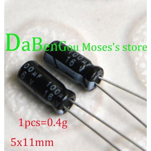 16v 100uf +/- 20% Capacitance 100% Original New Capacitors Electrolytic Capacitor Radial 5x11mm 1000pcs