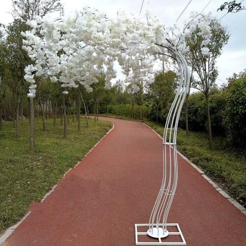 2.6M White Cherry Blossom Tree Roman Column road lead Simulation Flower with Iron Arch Frame For Wedding party Props