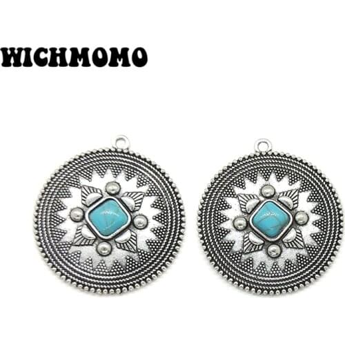 2019 New 2pieces/bag 43*39MM Zinc Alloy Inlaid Acrylic Beads Round Charms Pendant for DIY Jewelry Necklace Accessories Gifts