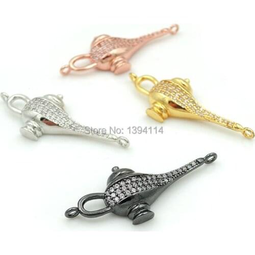 34*14*5mm Micro Pave Clear CZ Teapot Connectors Fit For Men And Women Making Bracelets Jewelry