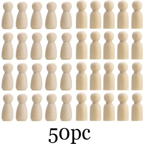 50Pc 43mm/35mm Wooden Peg Doll DIY Craft Handmade Blank Female Male Unpainted Figures For Diy Wood Crafts Baby Toys Home Deco
