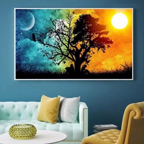 5D Diy Diamond Painting Landscape Natural Scenery Diamond Embroidery Tree Shadow Day Night Rhinestone European Home Decor