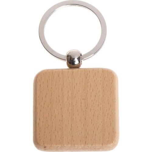 60Pcs Blank Square Wooden Keychain DIY Key Tag Gift