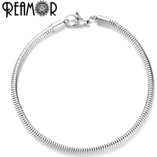 Reamor On Sale 5pcs 316l Stainless Steel Lobster Clasp Bracelet Basic Snake Chains Fit DIY European Bead Bracelet Jewelry Making
