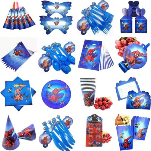 Spiderman Party Supplies Napkins Plates Tablecloth Popcorn Supplies Cups Knives And Forks Spoons Birthday Party Decoration