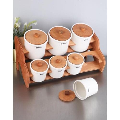 WOODEN STAND 7-PIECES SPICE 825 kitchen mother seasoning set salt and pepper shaker tableware wooden bamboo