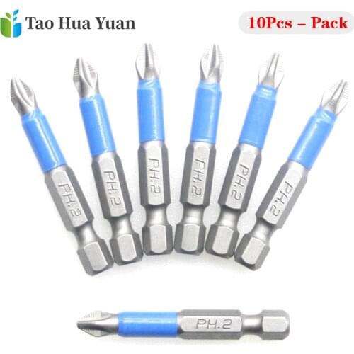 Electric Anti Slip Electric Power Tools Repair Work Accessories Drill Screwdriver 50mm 10Pcs Magnetic Screwdriver Bit Set PH2 AA